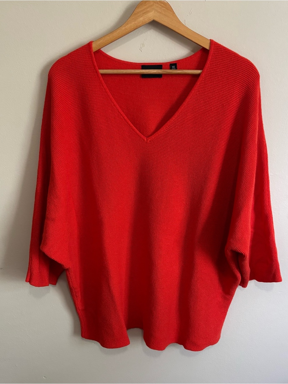 Cyrus Coral Orange Batwing V-Neck Knit Pullover Sweater Plus 1X